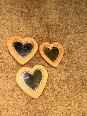 Wooden Heart Wall Mirrors - Natural Wood